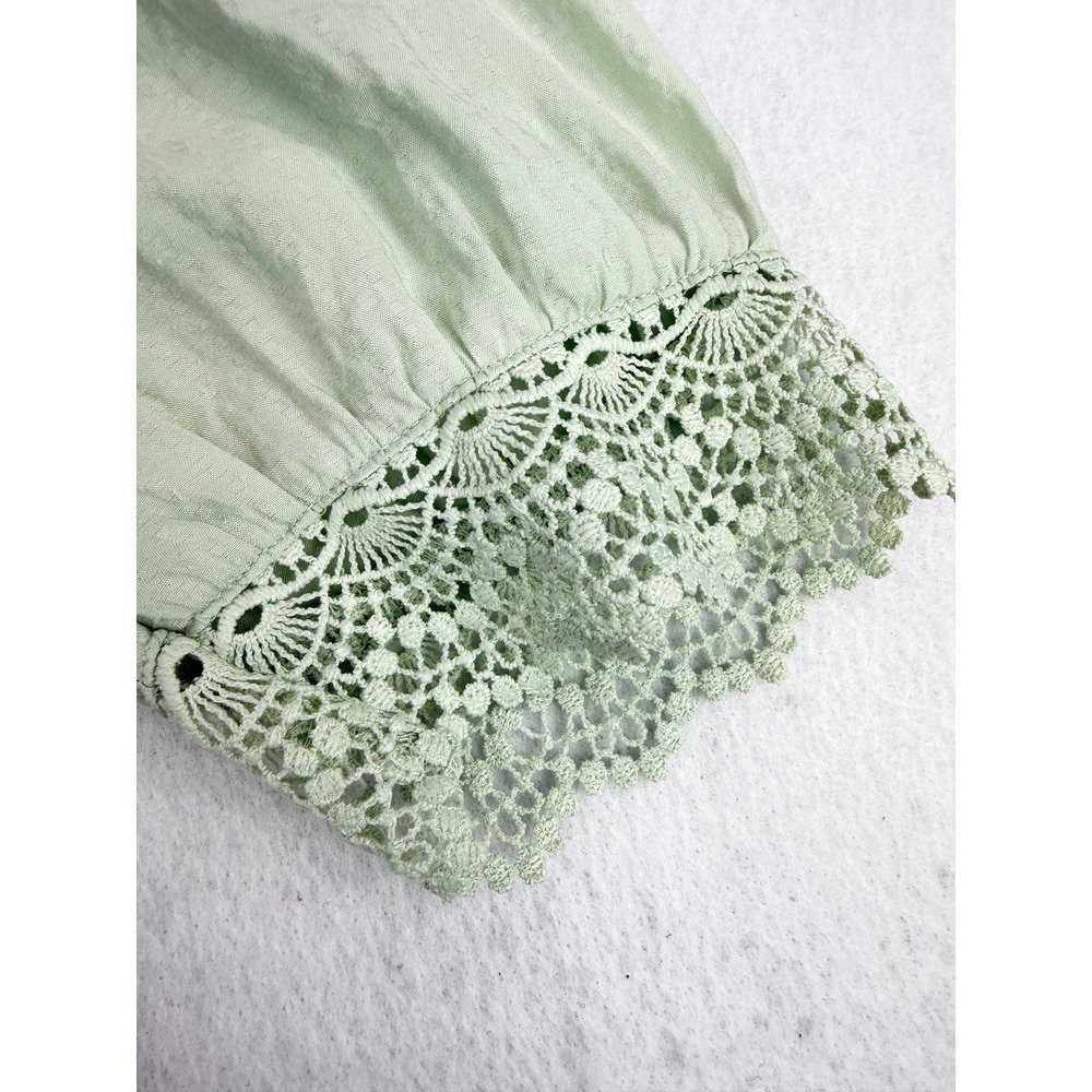 By The River Women's M Sage Green Maxi Dress Lace Trim Button Front Boho - Picture 5 of 14
